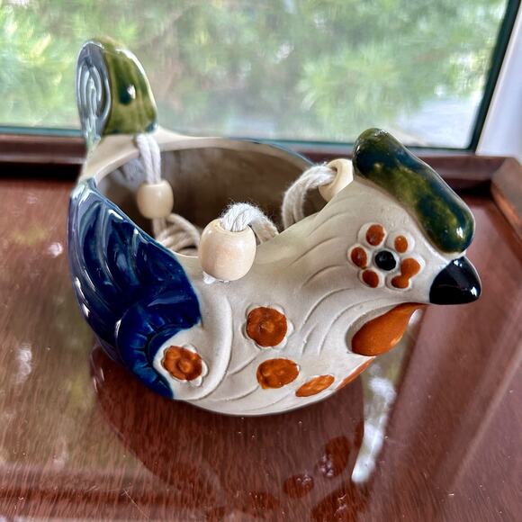 Vintage Stoneware Bird Planter Hanging Ceramic Chicken Quail - Picture 5 of 16